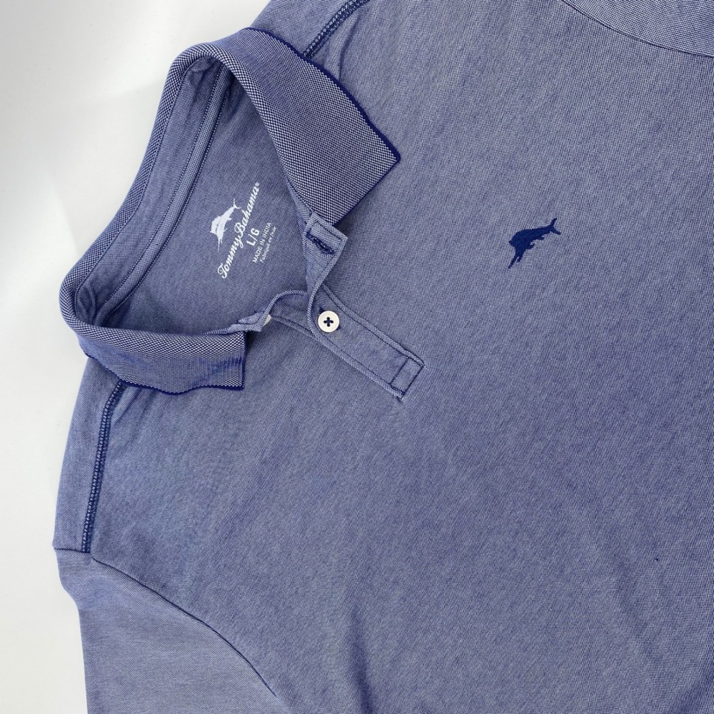 Tommy Bahama Mens Blue Marl Pique Short Sleeve Polo Shirt Large Marl Embroidery